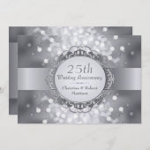 Uitnodiging Silver Bokeh 25ste verjaardagsfeest (Voorkant / Achterkant)
