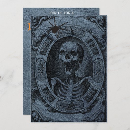 Uitnodiging Skeleton Halloween Party (Voorkant / Achterkant)