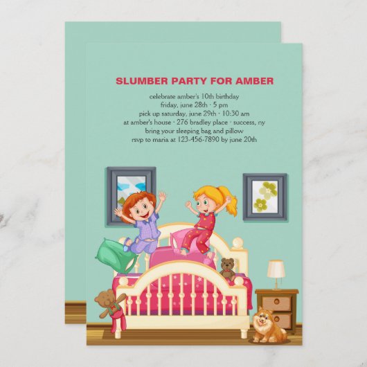 Uitnodiging Slaapfeestje (Voorkant / Achterkant)