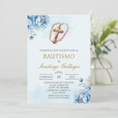 Uitnodiging Spaanse doop met crucifix (Staand voorkant)