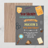 Uitnodiging spionage verjaardagsfeest (Voorkant / Achterkant)