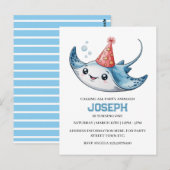 Uitnodiging Stingray Verjaardagsfeest Zwembad (Voorkant / Achterkant)