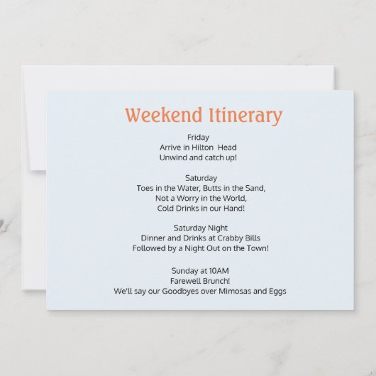UITNODIGING STRAND WEEKEND ITINERARY VOOR ELKE LEE (Achterkant)
