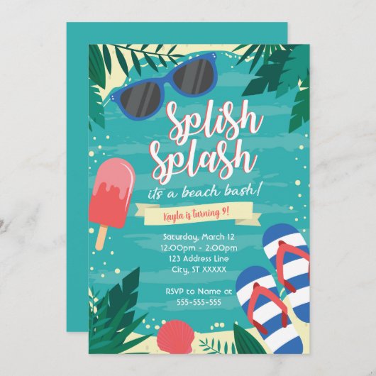 Uitnodiging strandfeest (Voorkant / Achterkant)