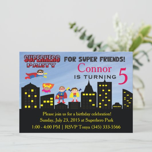 Uitnodiging Super Hero Party (Staand voorkant)