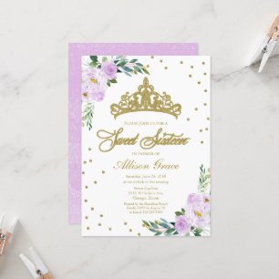 Uitnodiging Sweet 16 Gouden Tiara Lavendel Bloemen
