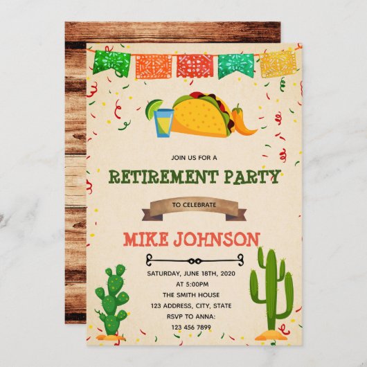 Uitnodiging Taco Bout pensioenfeest (Voorkant / Achterkant)