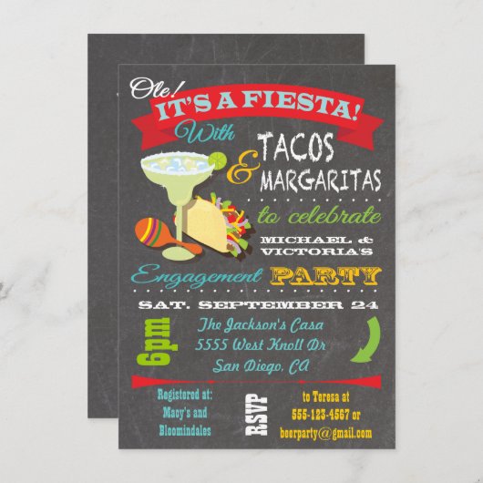 Uitnodiging Tacos en Tequila Engagement Party (Voorkant / Achterkant)
