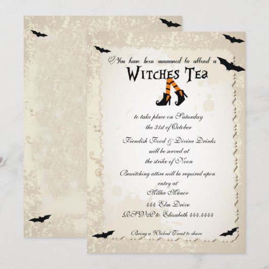 Uitnodiging Tea Party van Halloween Witchs (Voorkant / Achterkant)