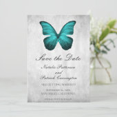 Uitnodiging Teal Butterfly Save the Date (Staand voorkant)