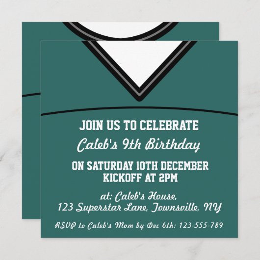 Uitnodiging template voor een voetbaltrui-feestje, (Voorkant / Achterkant)