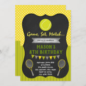 Uitnodiging themagepartij Tennis-verjaardag (Voorkant / Achterkant)