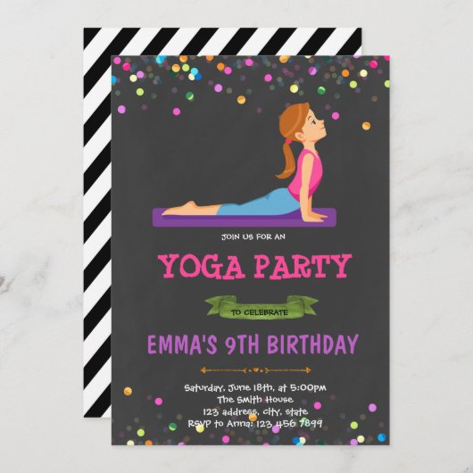 Uitnodiging themagepartij Yoga (Voorkant / Achterkant)