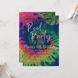 Uitnodiging Tie Dye Zwembadfeest Verjaardag