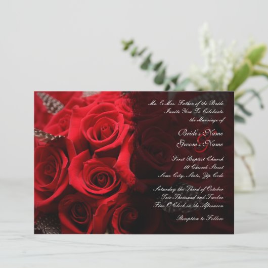 Uitnodiging tot 2 Roodrozen voor bruiloft (Staand voorkant)