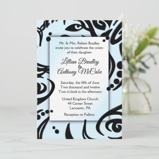 Uitnodiging tot abstract huwelijk met zwarte en bl (Staand voorkant)
