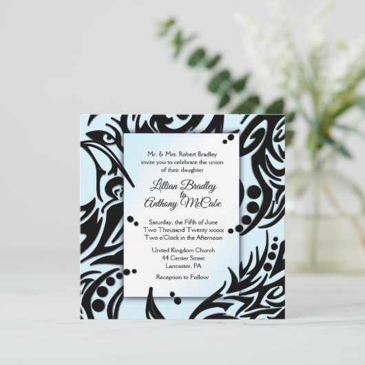 Uitnodiging tot abstract huwelijk met zwarte en bl (Staand voorkant)