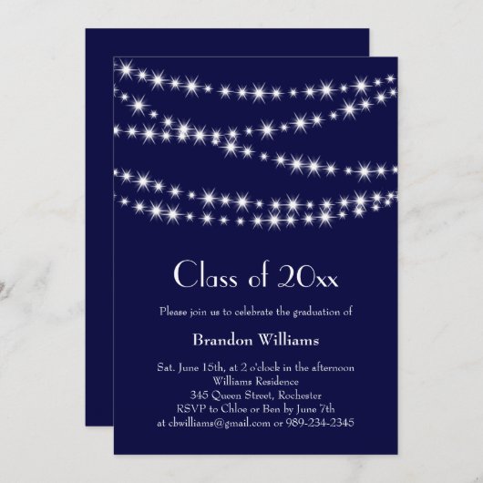 Uitnodiging tot Afstuderen met blauwe partijverlic (Voorkant / Achterkant)