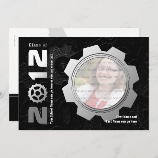 Uitnodiging tot Afstuderen met zwart en zilver (Voorkant / Achterkant)