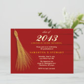 Uitnodiging tot afstuderen - Rood & gouden uitnodi (Staand voorkant)