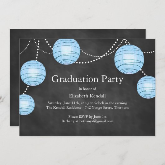 Uitnodiging tot Afstuderen van Chalkboard en Blue  (Voorkant / Achterkant)