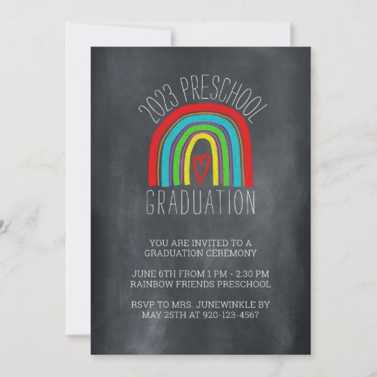 Uitnodiging tot Afstuderen van Chalkboard Rainbow  (Voorkant)