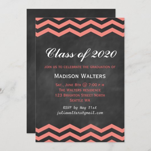 Uitnodiging tot Afstuderen van koraal en karton (Voorkant / Achterkant)