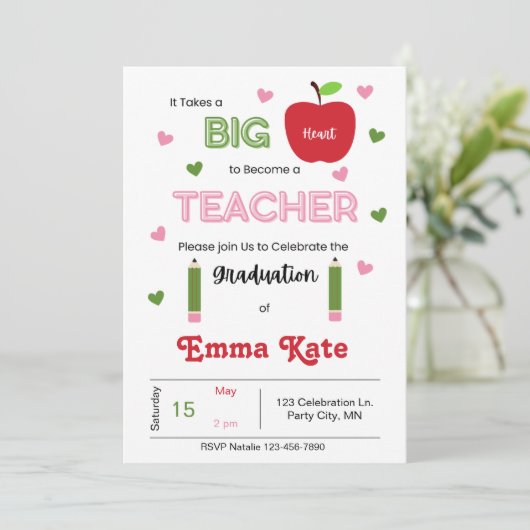 Uitnodiging tot Afstuderen van leraar (Staand voorkant)