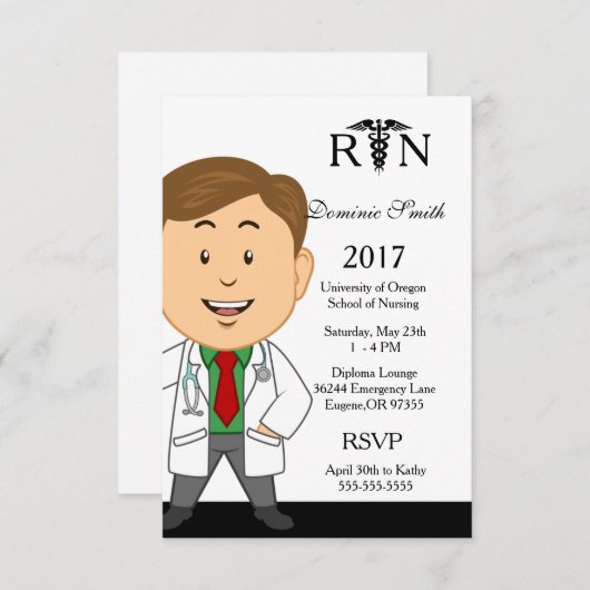 Uitnodiging tot Afstuderen van mannelijke verpleeg (Voorkant / Achterkant)