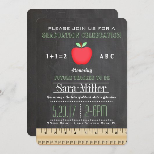 Uitnodiging tot Afstuderen van Ruler en Apple Teac (Voorkant / Achterkant)