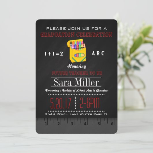 Uitnodiging tot Afstuderen van Ruler en Crayon (Staand voorkant)