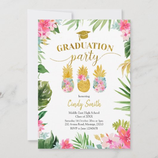 Uitnodiging tot Afstuderen van Tropische Luau Pine (Voorkant)