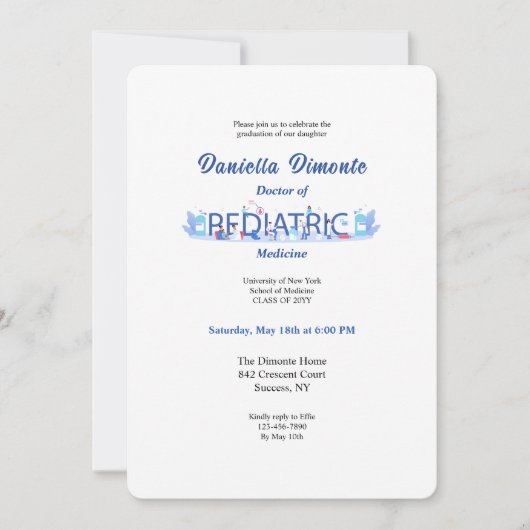 Uitnodiging tot Afstuderen voor pediatrica (Voorkant)