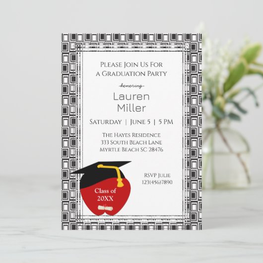 Uitnodiging tot Afstuderen voor zwarte en witte le (Staand voorkant)