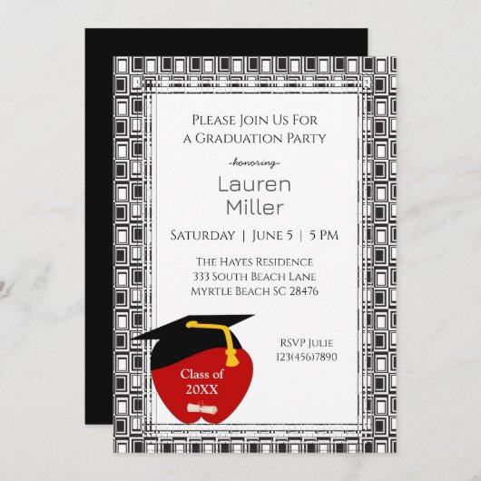 Uitnodiging tot Afstuderen voor zwarte en witte le (Voorkant / Achterkant)