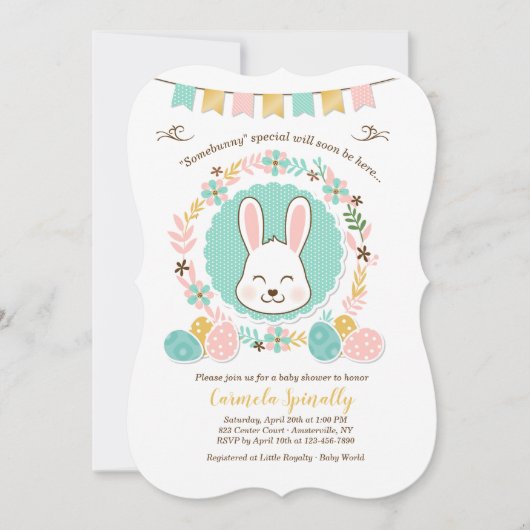 Uitnodiging tot Baby shower bij Pasen (Voorkant)