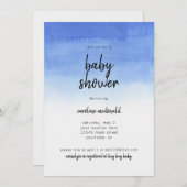 Uitnodiging tot baby shower Eenvoudige Blauwe Ombr (Voorkant / Achterkant)
