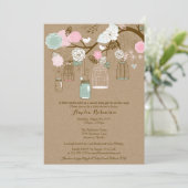 Uitnodiging tot baby shower - Hangende kooien en p (Staand voorkant)