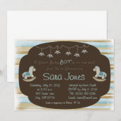 Uitnodiging tot baby shower - Jongen Blue Rocking  (Voorkant / Achterkant)