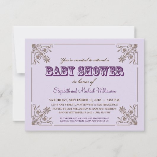  uitnodiging tot Baby shower Lavender (Voorkant)