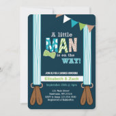 Uitnodiging tot Baby shower met kleine Man Suspend (Voorkant)