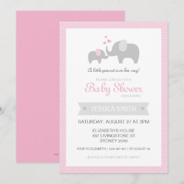Uitnodiging tot Baby shower met olifant - Roze