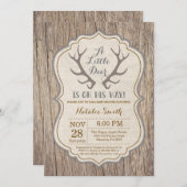 Uitnodiging tot Baby shower Rustic Deer Antler (Voorkant / Achterkant)