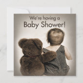 Uitnodiging tot baby shower - Teddy Bear en Baby (Voorkant)