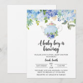 Uitnodiging tot Baby shower van Blue Tea Party (Voorkant / Achterkant)