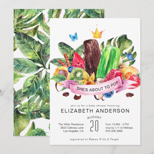 Uitnodiging tot Baby shower van Bright Summer Pops (Voorkant / Achterkant)