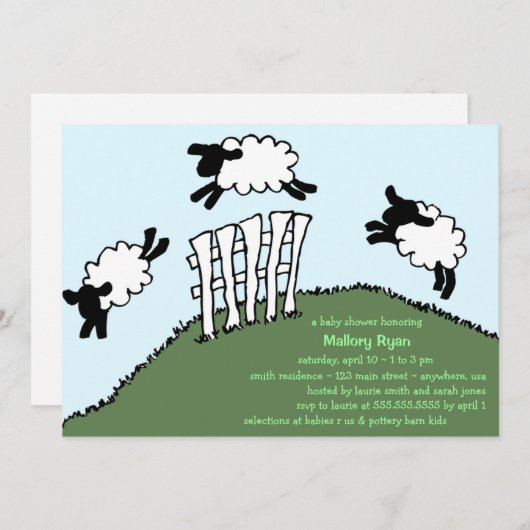 Uitnodiging tot Baby shower van Cudly Sheep (Voorkant / Achterkant)