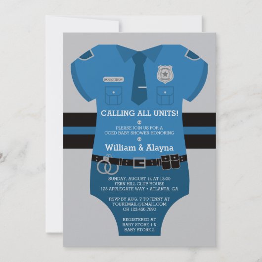 uitnodiging tot Baby shower van de politie (Voorkant)