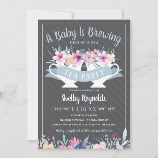 Uitnodiging tot Baby shower van de Tea Party (Voorkant)