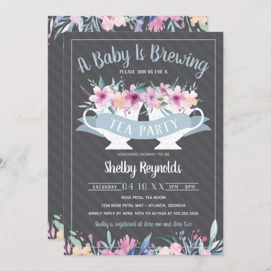 Uitnodiging tot Baby shower van de Tea Party (Voorkant / Achterkant)